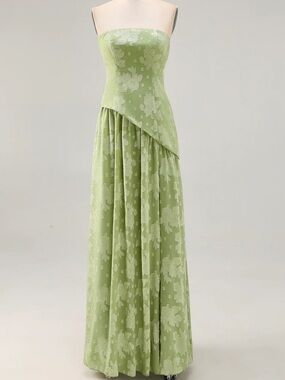 Strapless Light Green Floral Evening Gown